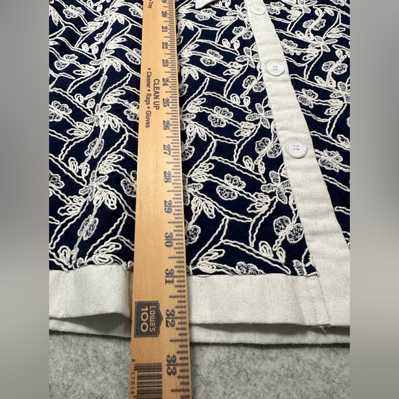 VOY Navy White Embroidered Ruffle Sleeve Cotton Dress M - Picture 3 of 9